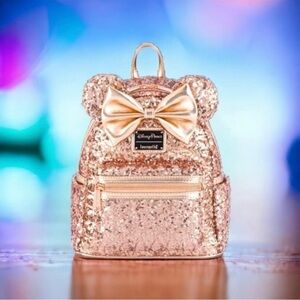 Minnie Mouse Sequin Loungefly Mini
Backpack Rose Gold Disney Parks